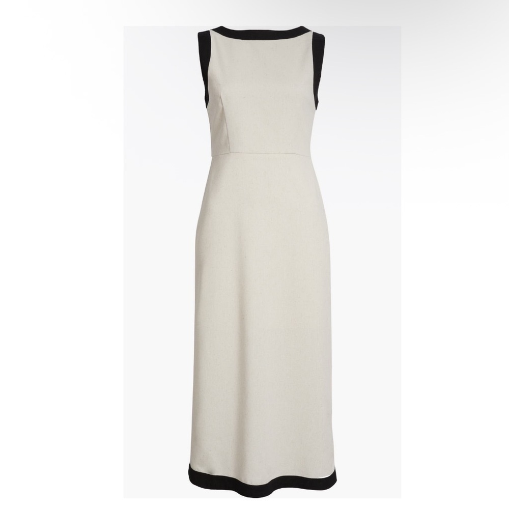 ZOE AND CLAIRE Contrast Trim Linen Blend Black & White Midi Dress Sz XS - Picture 2 of 5